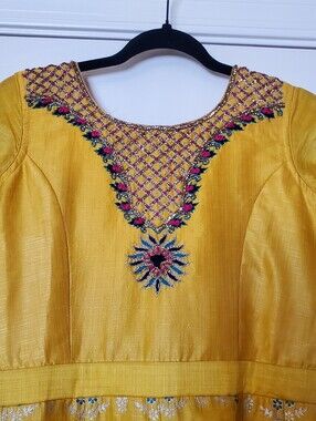 Stunning Mustard Yellow Indian Embroidered Anarkali Maxi Dress | Double-Lined